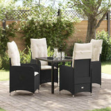 Garden Dining Set with Cushion 5 pcs Black Poly Rattan