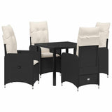 Garden Dining Set with Cushion 5 pcs Black Poly Rattan - Front View