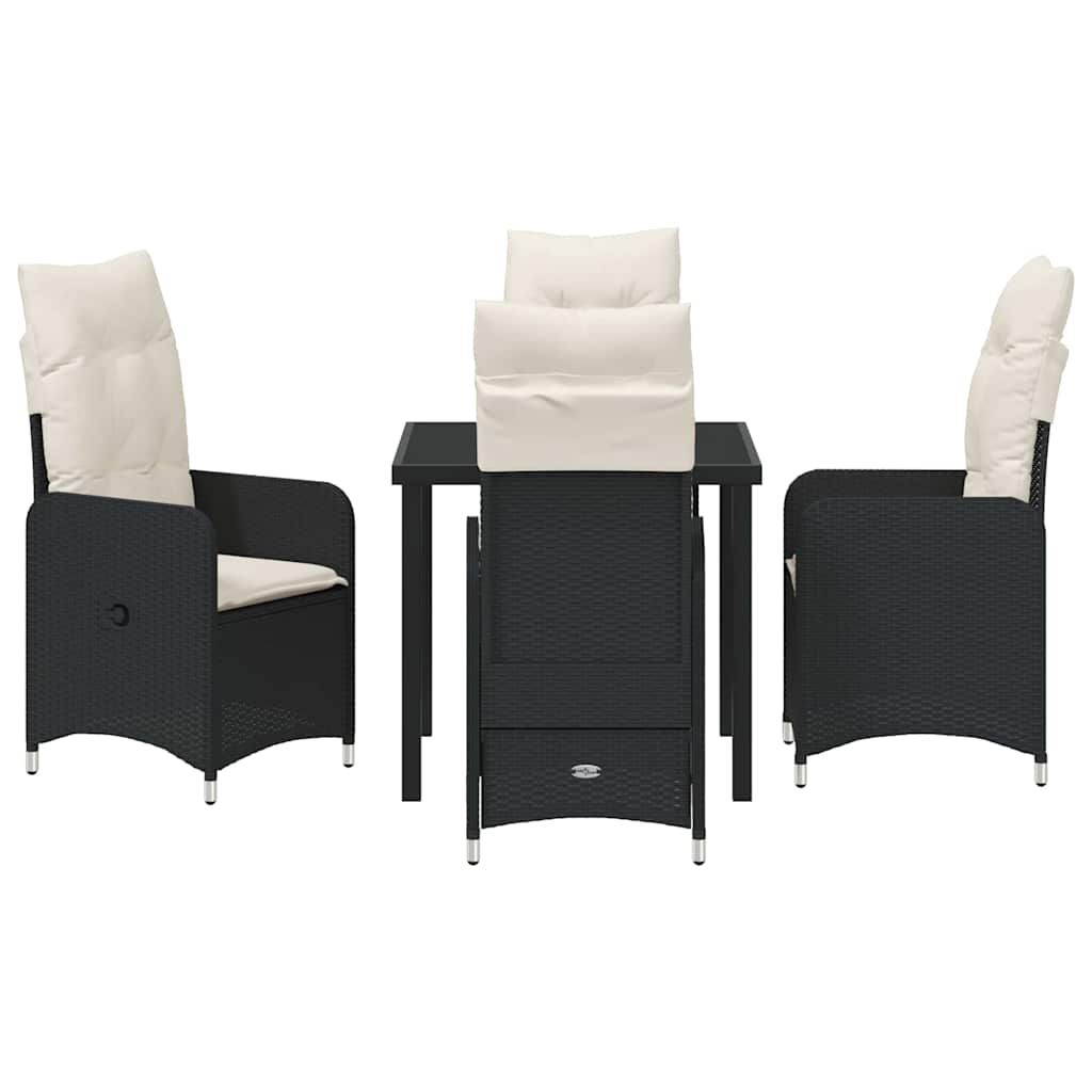 Garden Dining Set with Cushion 5 pcs Black Poly Rattan