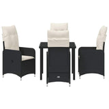 Garden Dining Set with Cushion 5 pcs Black Poly Rattan