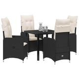 Garden Dining Set with Cushion 5 pcs Black Poly Rattan