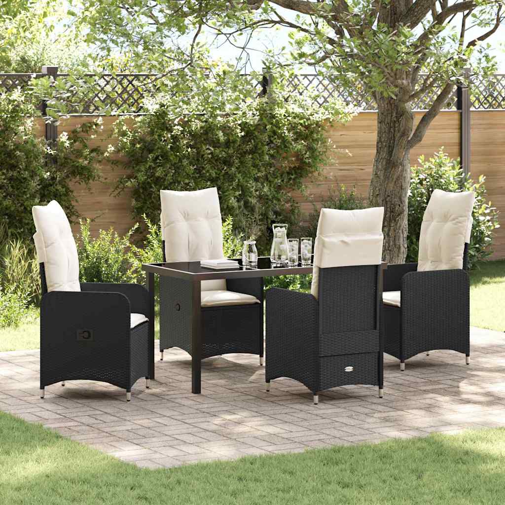 Garden Dining Set with Cushion 5 pcs Black Poly Rattan