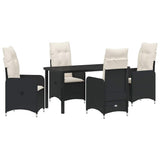 Garden Dining Set with Cushion 5 pcs Black Poly Rattan