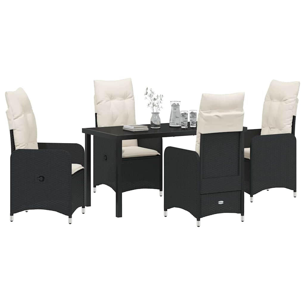 Garden Dining Set with Cushion 5 pcs Black Poly Rattan