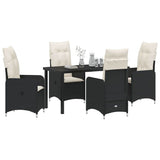 Garden Dining Set with Cushion 5 pcs Black Poly Rattan - Side View
