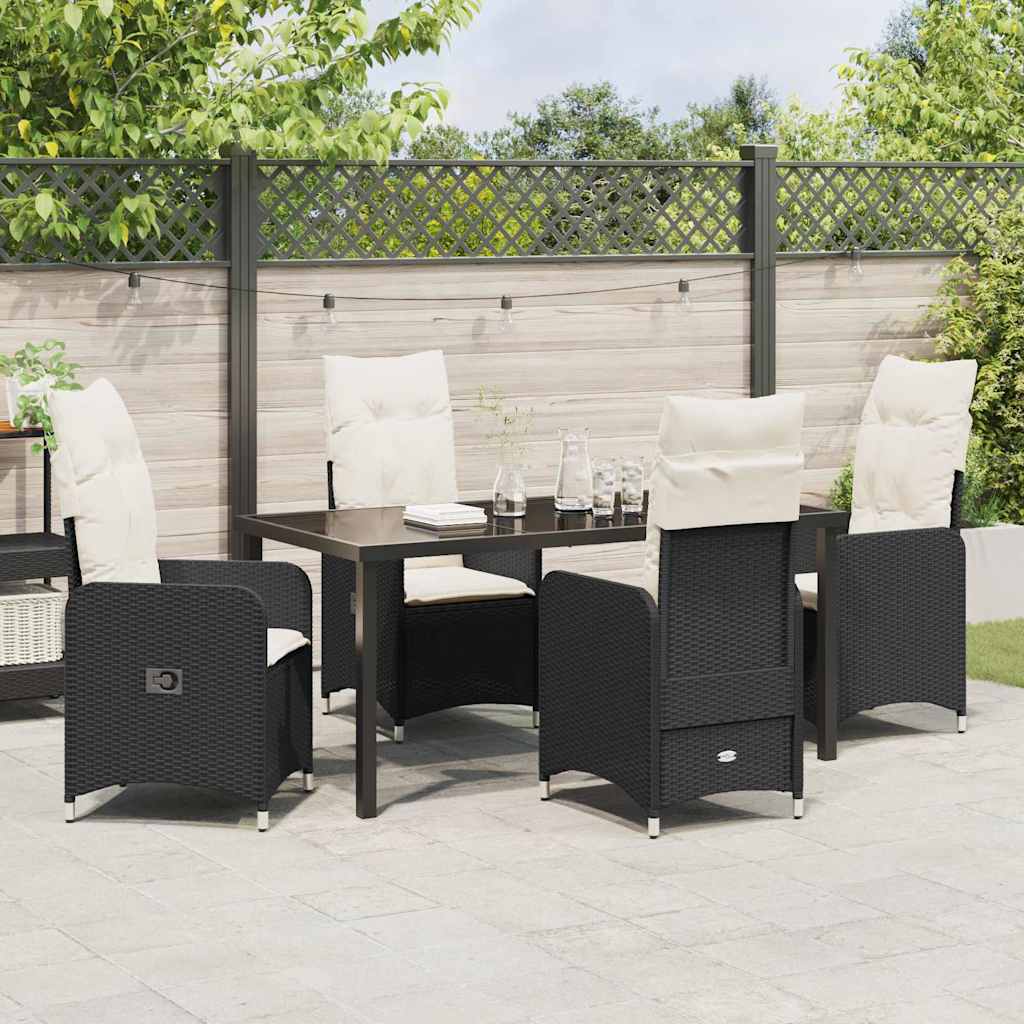 Garden Dining Set with Cushion 5 pcs Black Poly Rattan
