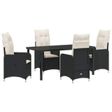 Garden Dining Set with Cushion 5 pcs Black Poly Rattan - Front View