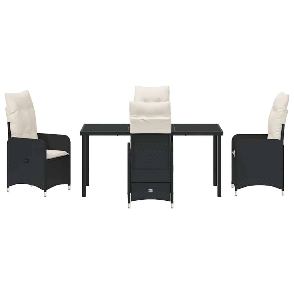 Garden Dining Set with Cushion 5 pcs Black Poly Rattan