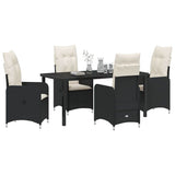 Garden Dining Set with Cushion 5 pcs Black Poly Rattan