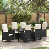 Garden Dining Set with Cushion 7 pcs Black Poly Rattan
