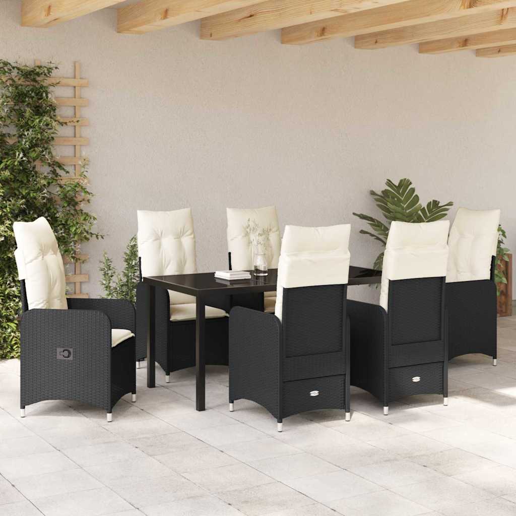 Garden Dining Set with Cushion 7 pcs Black Poly Rattan