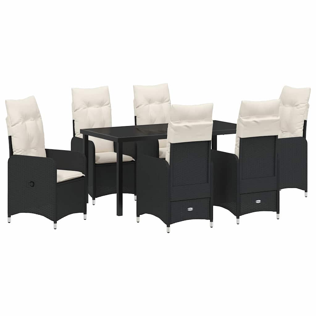 Garden Dining Set with Cushion 7 pcs Black Poly Rattan