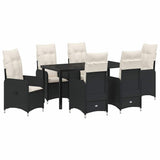 Garden Dining Set with Cushion 7 pcs Black Poly Rattan