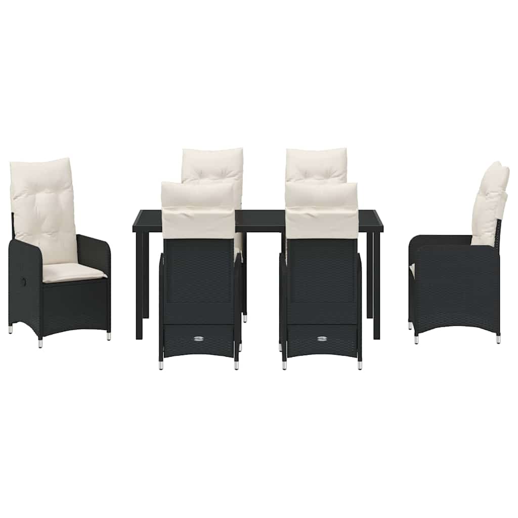 Garden Dining Set with Cushion 7 pcs Black Poly Rattan