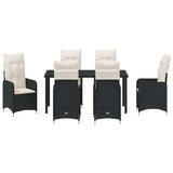 Garden Dining Set with Cushion 7 pcs Black Poly Rattan - Close-Up Angle