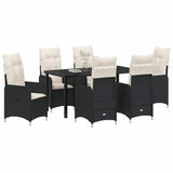 Garden Dining Set with Cushion 7 pcs Black Poly Rattan - Side View