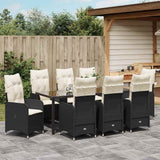 Garden Dining Set with Cushion 9 pcs Black Poly Rattan - Top-Down View