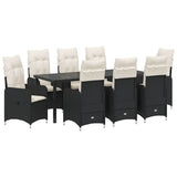 Garden Dining Set with Cushion 9 pcs Black Poly Rattan