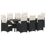 Garden Dining Set with Cushion 9 pcs Black Poly Rattan