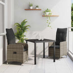 Garden Dining Set with Cushion 3 pcs Grey Poly Rattan