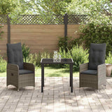 Garden Dining Set with Cushion 3 pcs Grey Poly Rattan