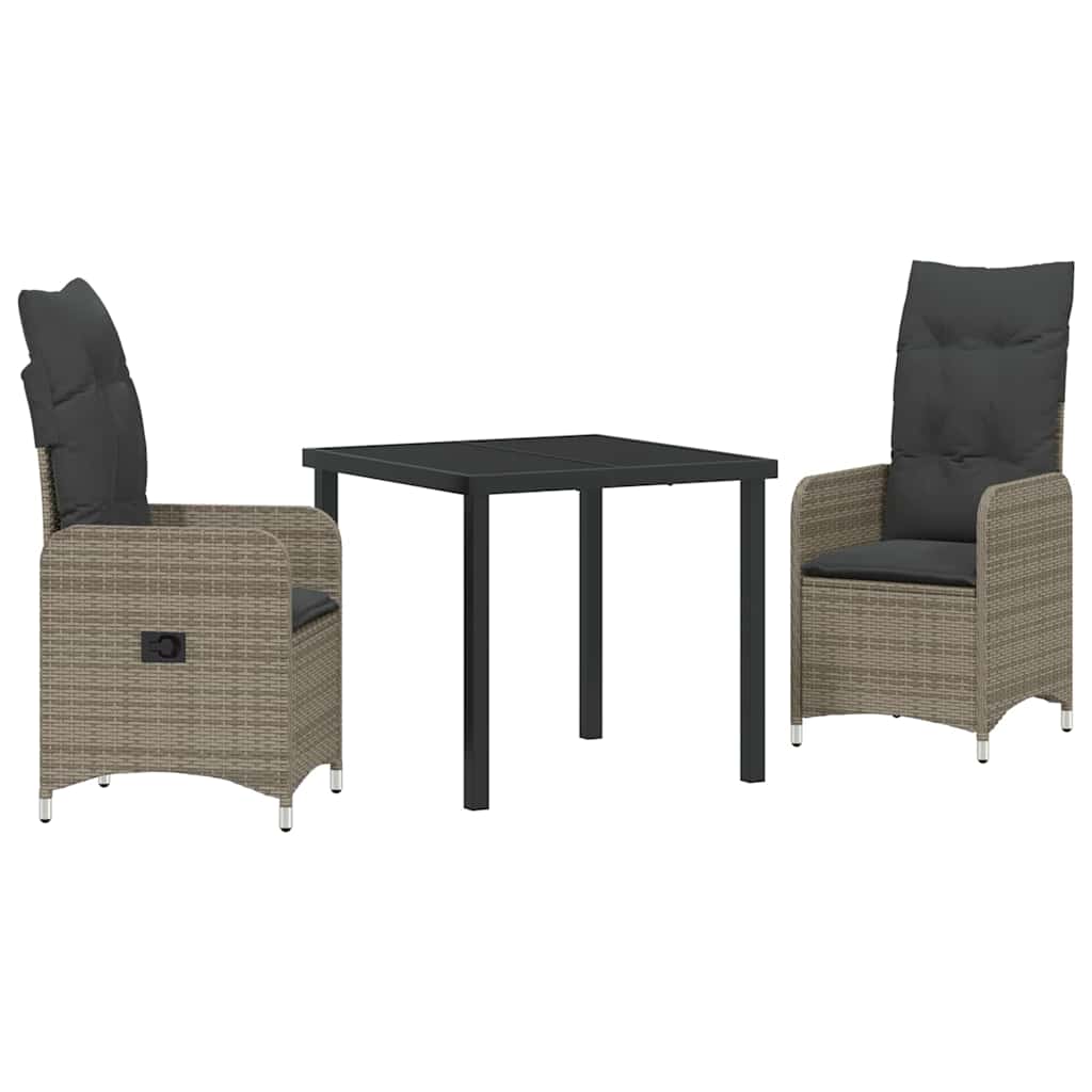 Garden Dining Set with Cushion 3 pcs Grey Poly Rattan