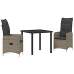 Garden Dining Set with Cushion 3 pcs Grey Poly Rattan