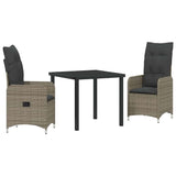 Garden Dining Set with Cushion 3 pcs Grey Poly Rattan - Front View