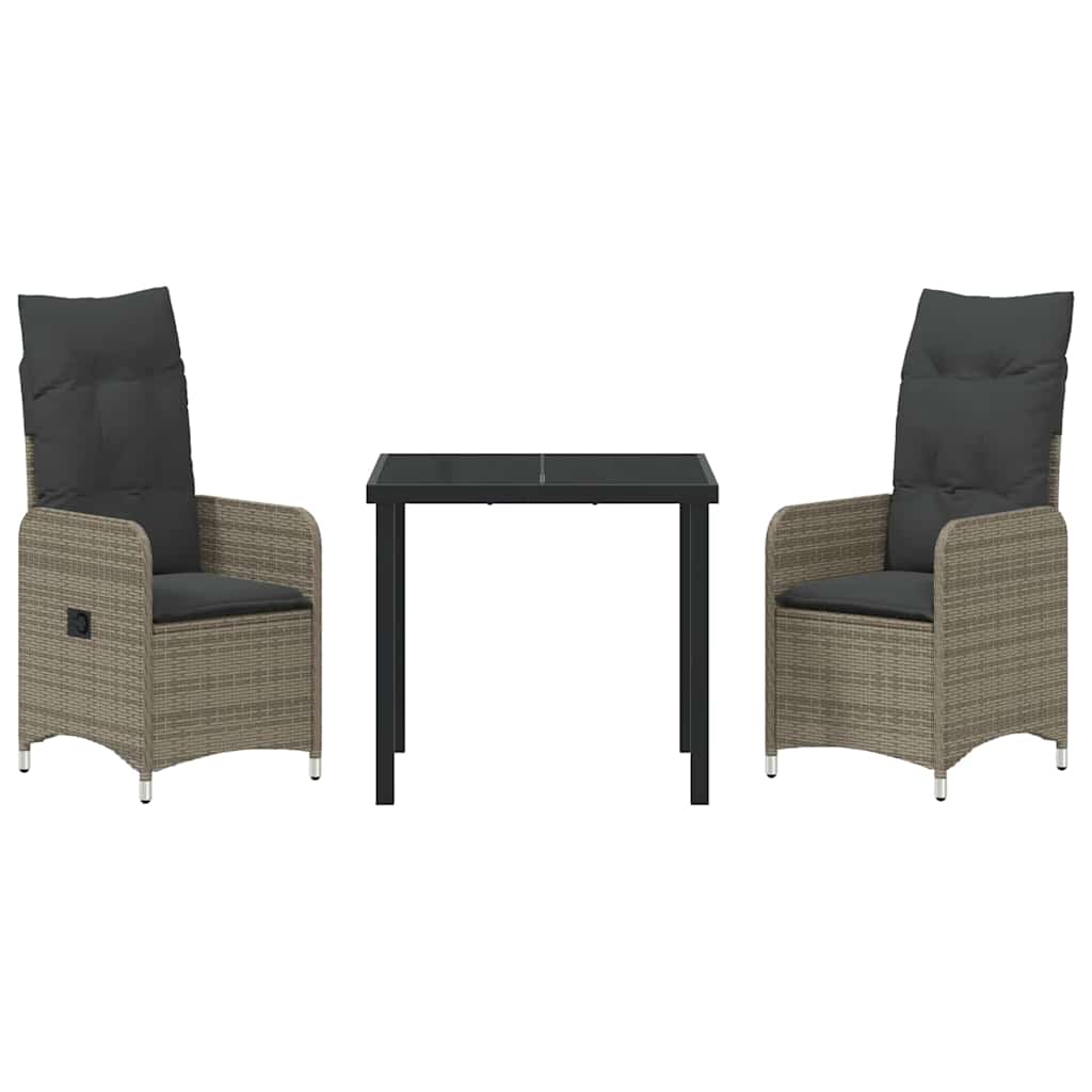 Garden Dining Set with Cushion 3 pcs Grey Poly Rattan