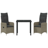 Garden Dining Set with Cushion 3 pcs Grey Poly Rattan