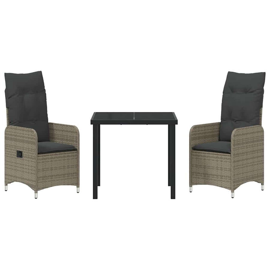 Garden Dining Set with Cushion 3 pcs Grey Poly Rattan