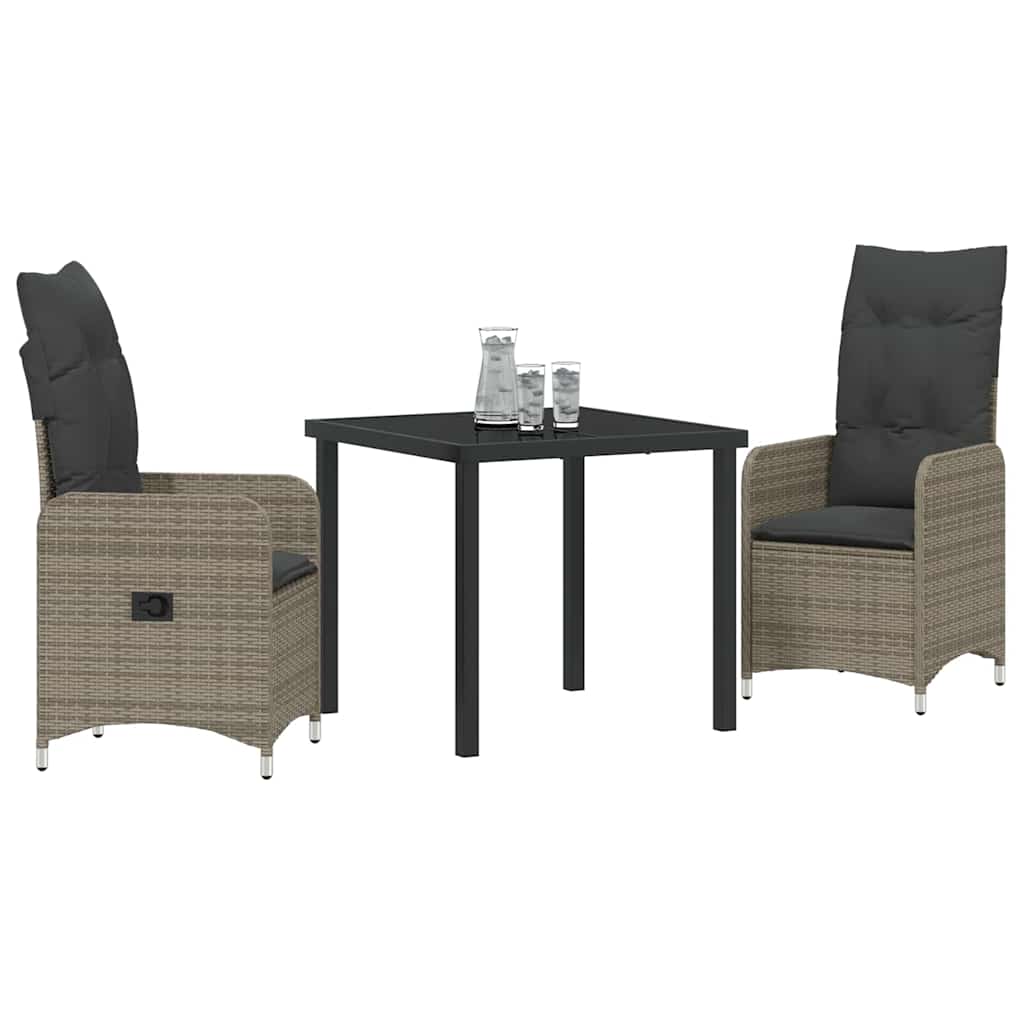 Garden Dining Set with Cushion 3 pcs Grey Poly Rattan