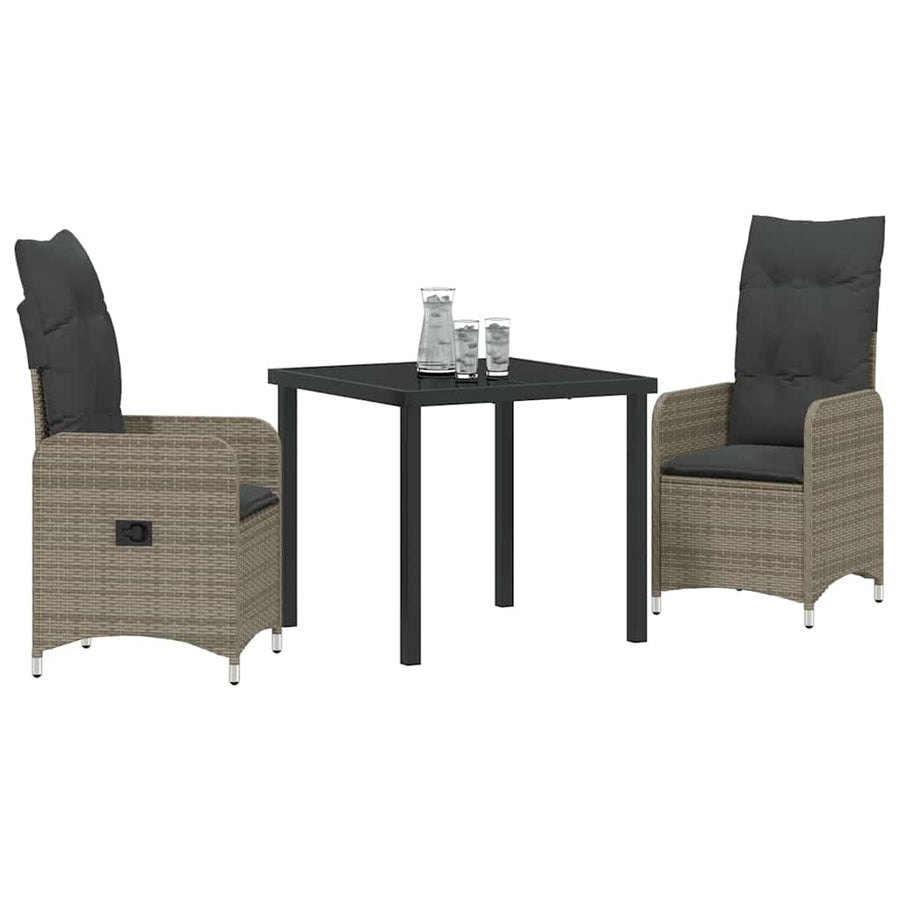 Garden Dining Set with Cushion 3 pcs Grey Poly Rattan