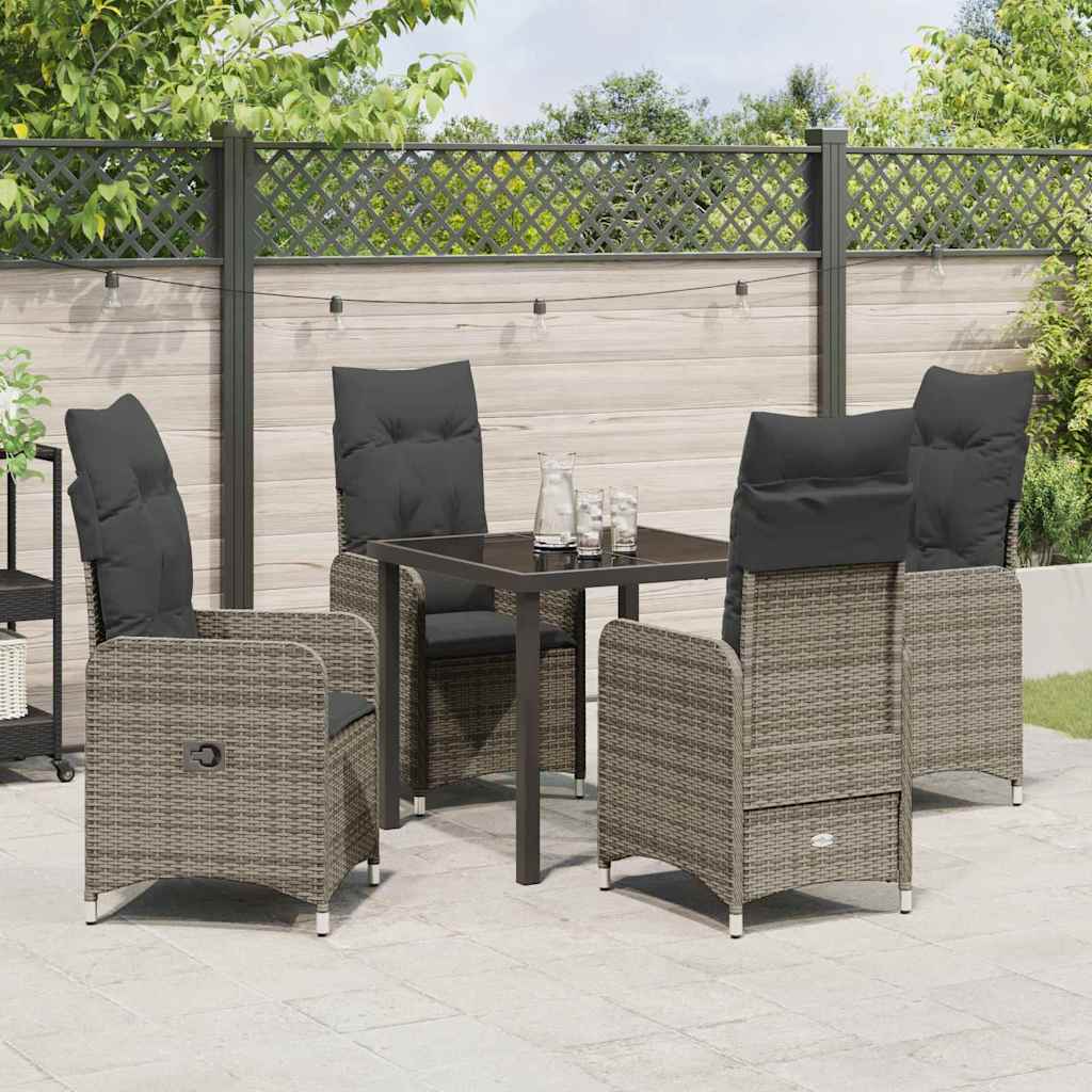 Garden Dining Set with Cushion 5 pcs Grey Poly Rattan