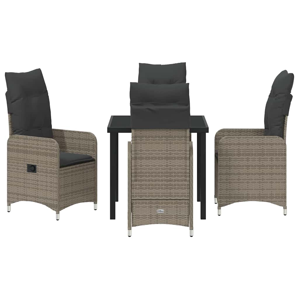 Garden Dining Set with Cushion 5 pcs Grey Poly Rattan
