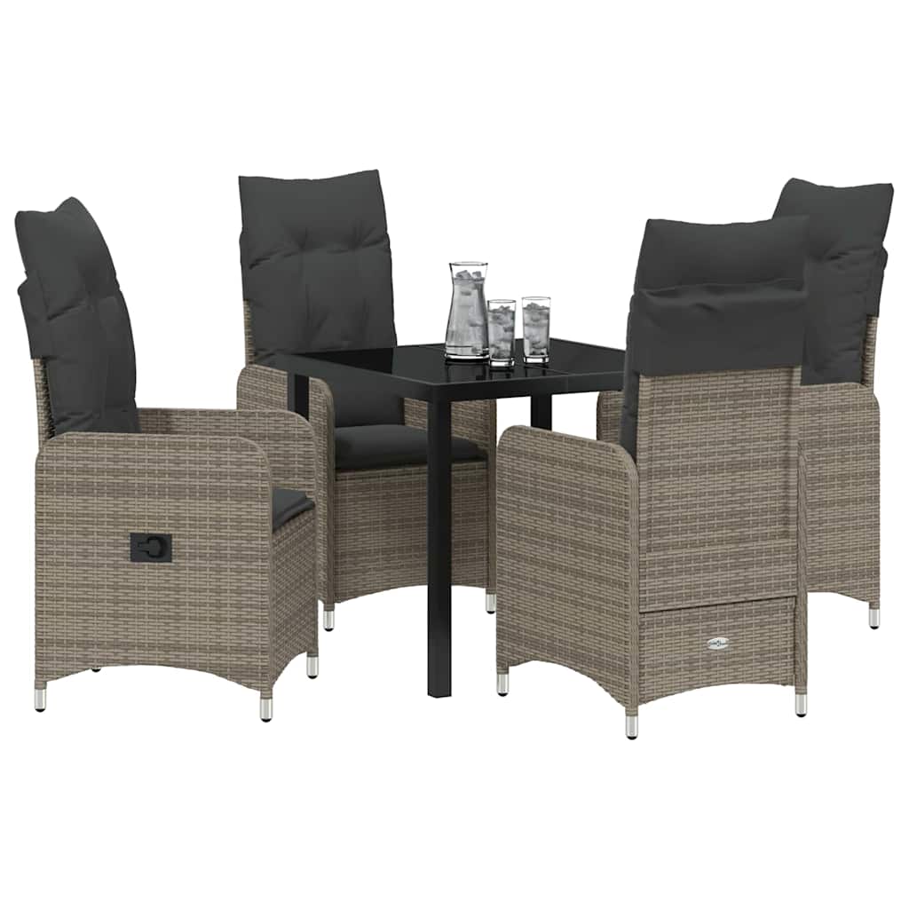 Garden Dining Set with Cushion 5 pcs Grey Poly Rattan