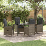 Garden Dining Set with Cushion 5 pcs Grey Poly Rattan