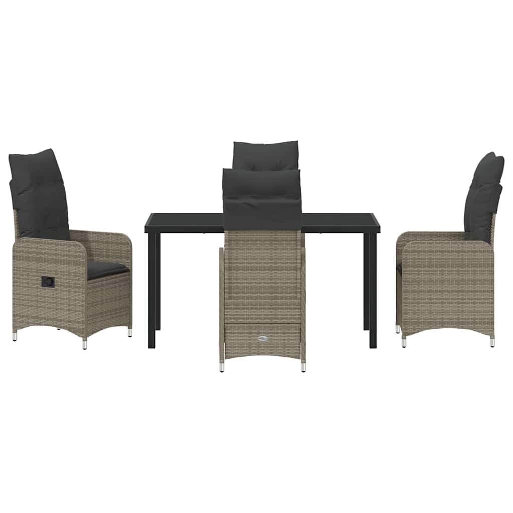 Garden Dining Set with Cushion 5 pcs Grey Poly Rattan