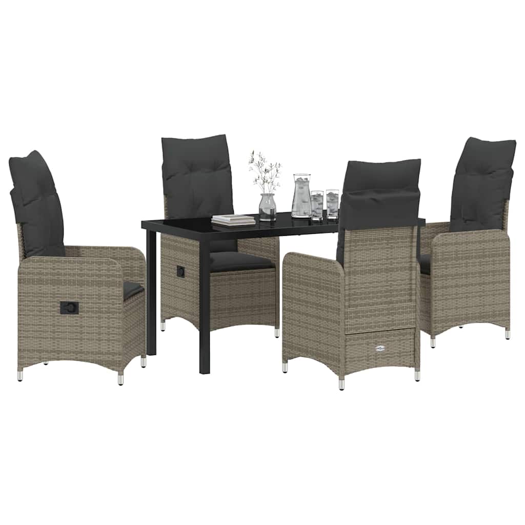 Garden Dining Set with Cushion 5 pcs Grey Poly Rattan