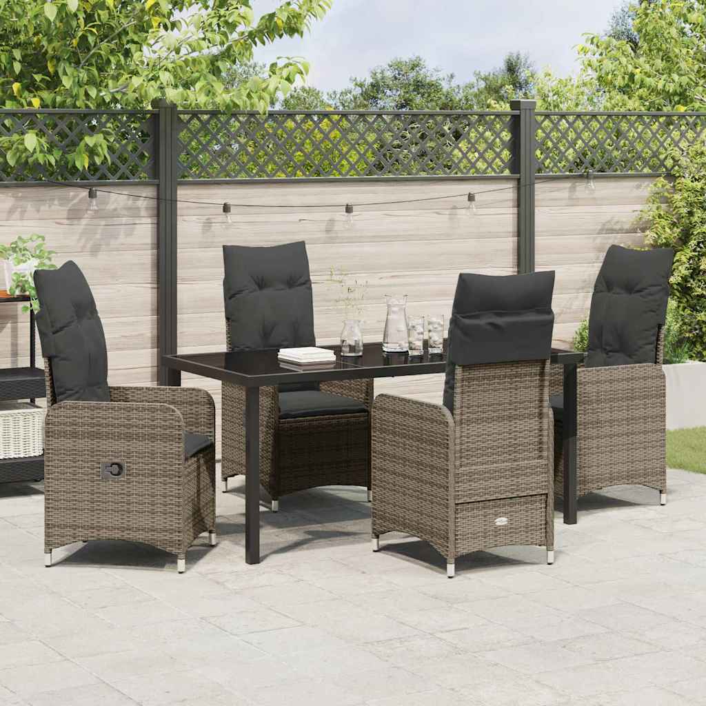 Garden Dining Set with Cushion 5 pcs Grey Poly Rattan