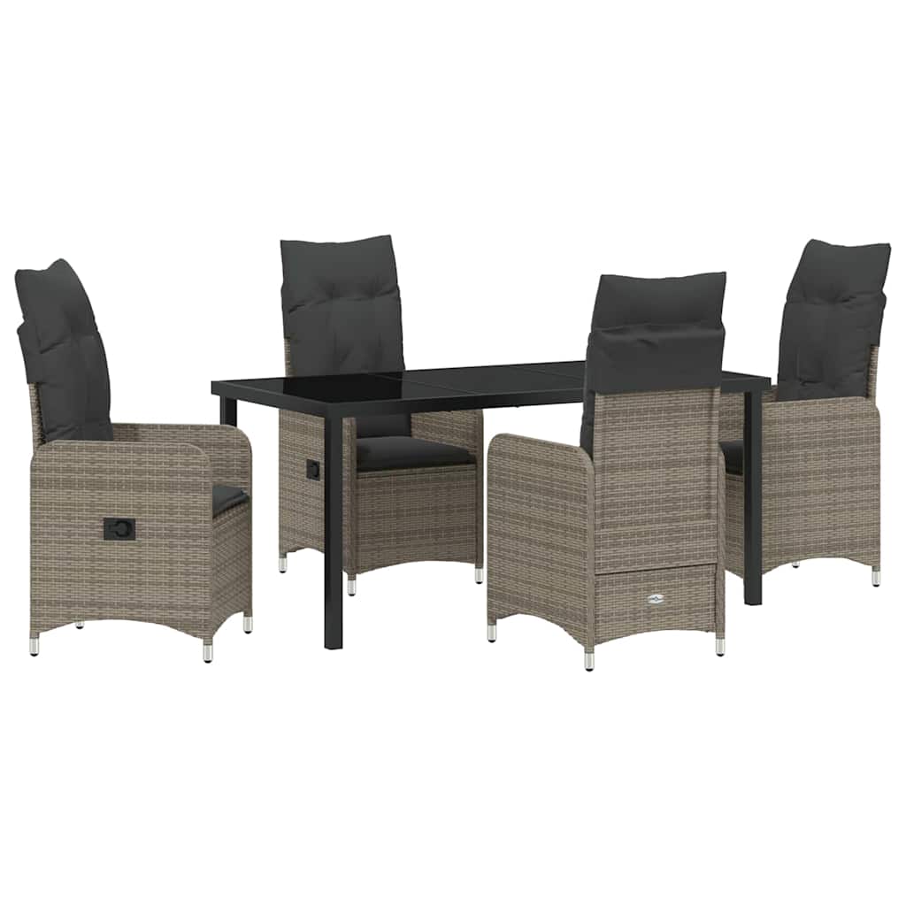 Garden Dining Set with Cushion 5 pcs Grey Poly Rattan