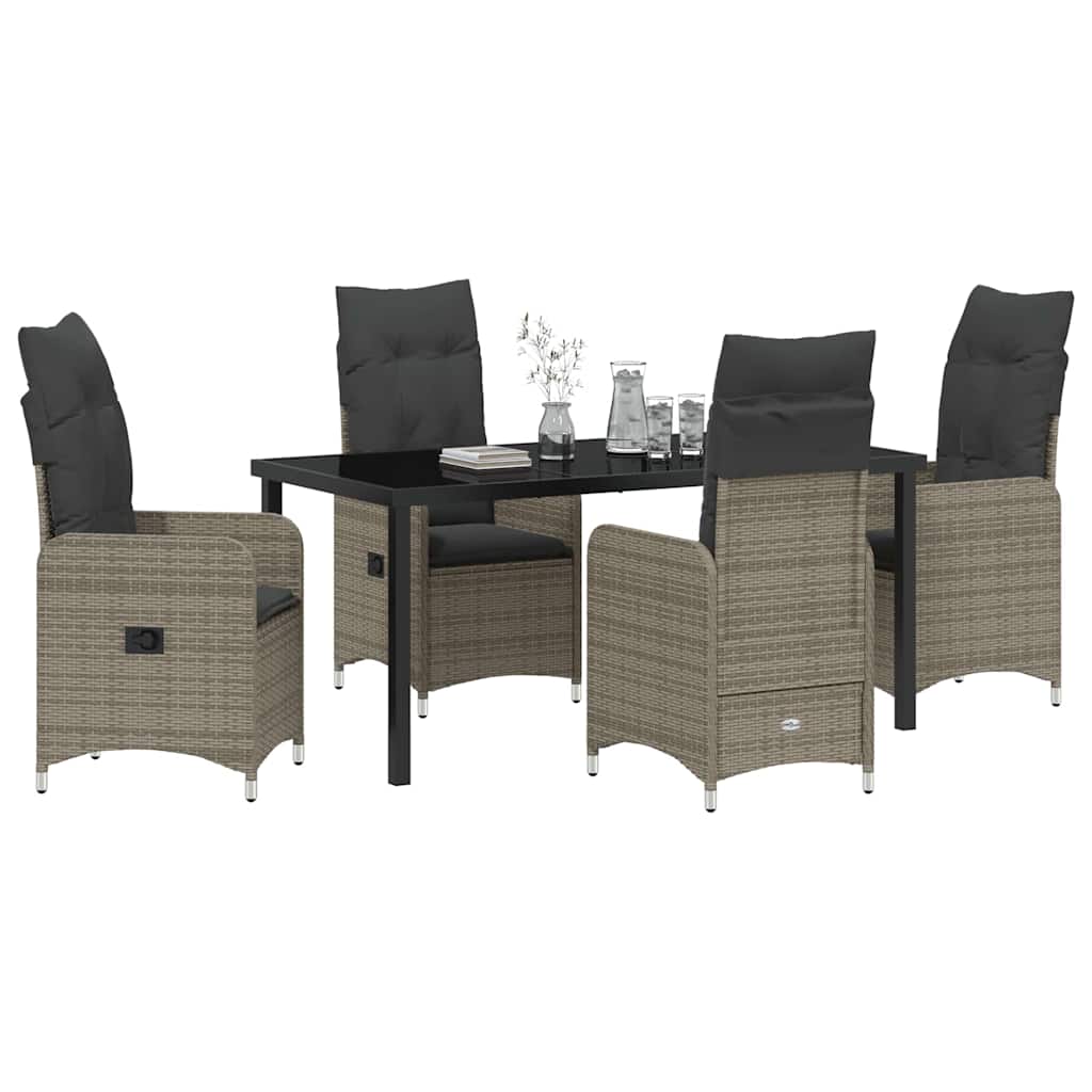 Garden Dining Set with Cushion 5 pcs Grey Poly Rattan