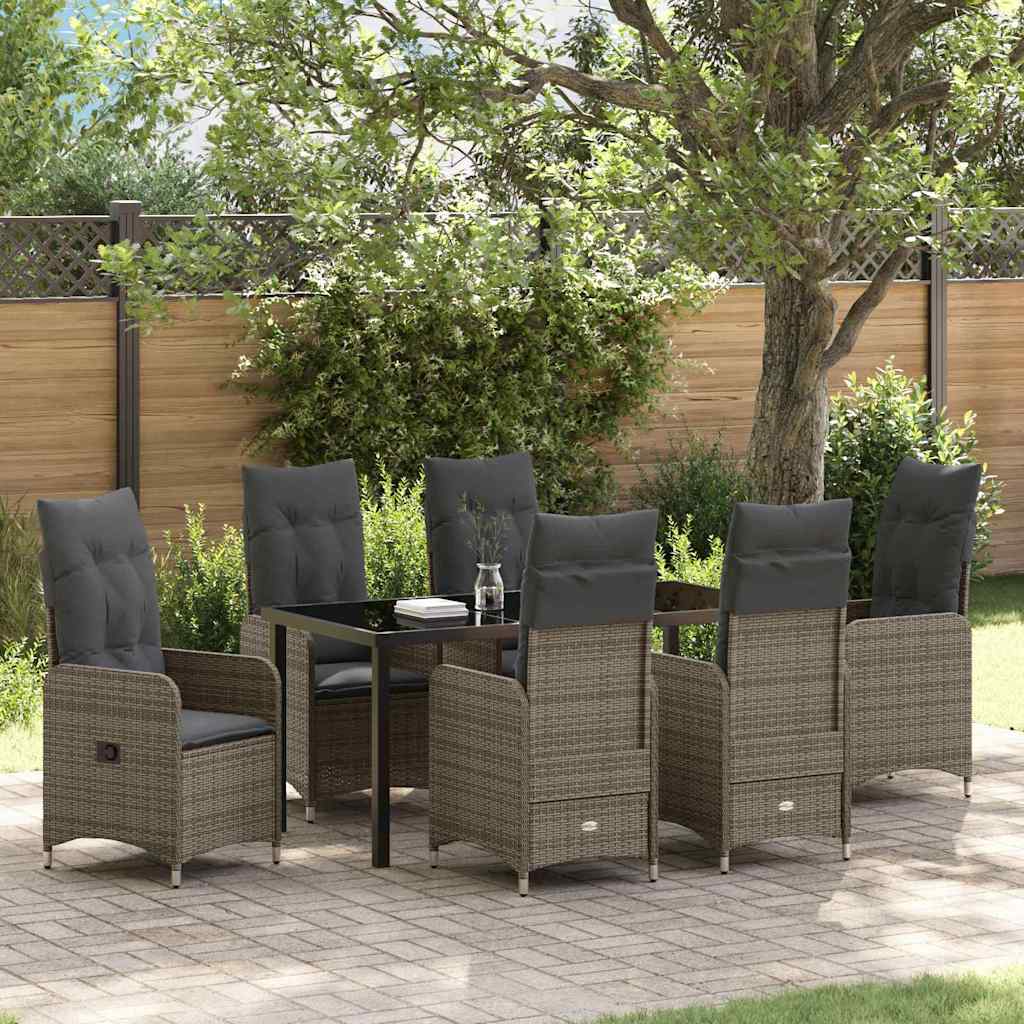 Garden Dining Set with Cushion 7 pcs Grey Poly Rattan