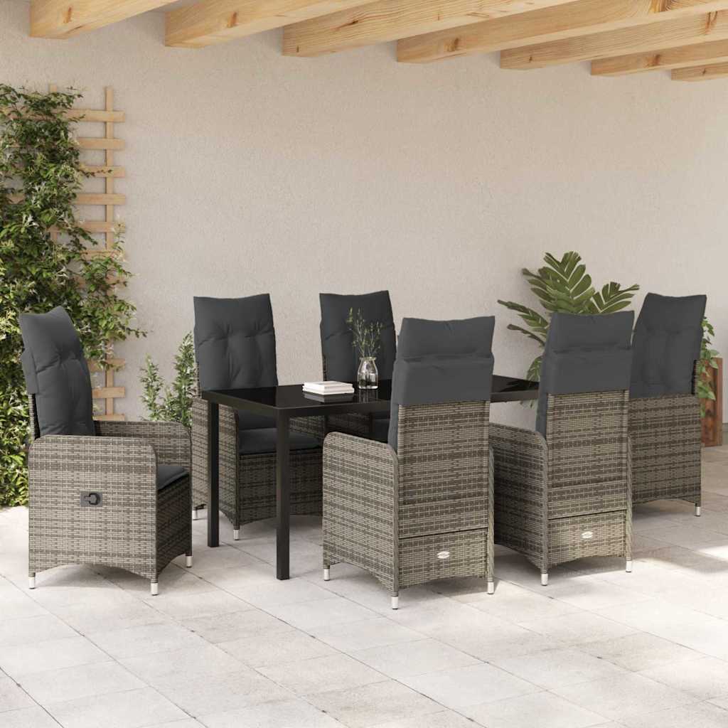 Garden Dining Set with Cushion 7 pcs Grey Poly Rattan