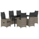 Garden Dining Set with Cushion 7 pcs Grey Poly Rattan - Front View