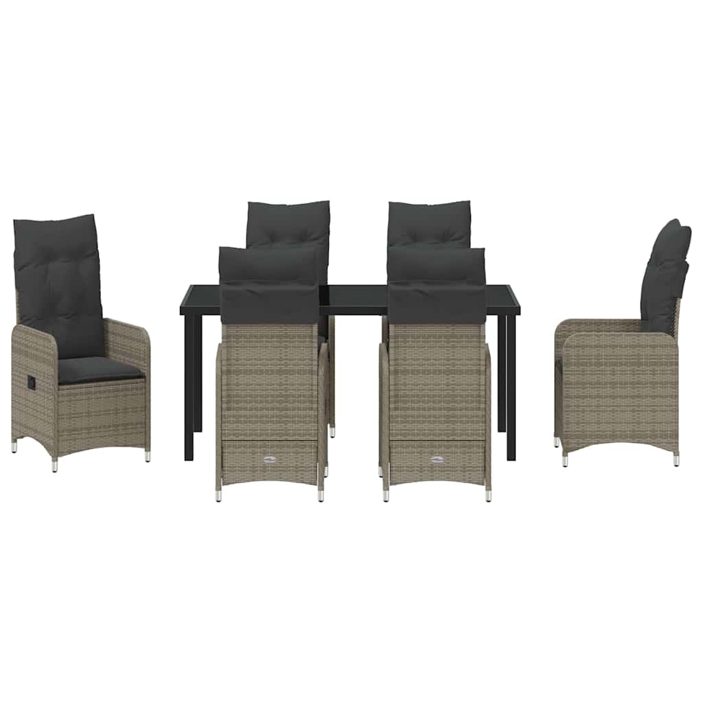 Garden Dining Set with Cushion 7 pcs Grey Poly Rattan