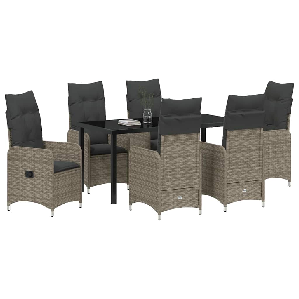 Garden Dining Set with Cushion 7 pcs Grey Poly Rattan