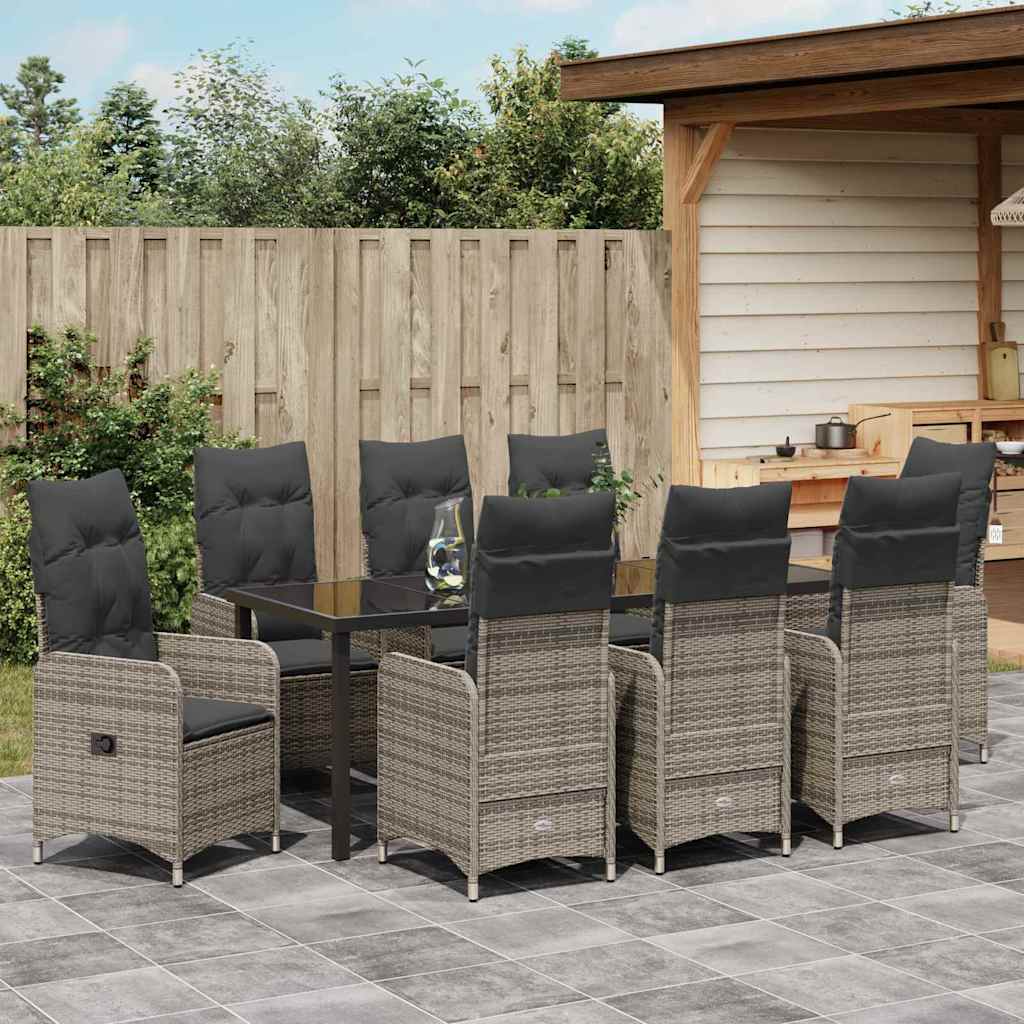 Garden Dining Set 9 pcs Grey Poly Rattan