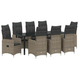 Garden Dining Set 9 pcs Grey Poly Rattan - Front View