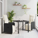Garden Dining Set with Cushion 3 pcs Black Poly Rattan